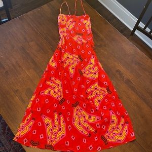 Farm Rio Red Tiki Bananas Tie Back Dress